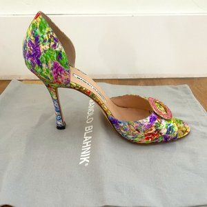 Manolo Blahnik Sedaraby D'Orsay Peep Toe Pump - Satin with Crystal Embellishment